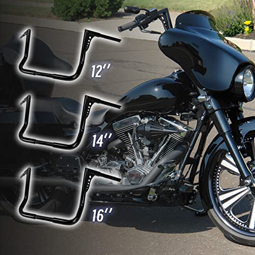 Vastmt 12’’ Rise 1.25’’ Ape Hanger Handlebars, 1.25" Fat 1" Clamp Ape Hangers Fused Bar 12 Inch Rise 1-1/4’’ Ape Z Bar Hangers Handlebars Fits For Electra Glide Street Glide Tri Glide Ultra Limited #TOP6