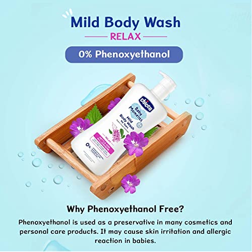 Image of Chicco Baby Moments Mild Body Wash Relax, New Advanced Formula with Natural Ingredients, No Tears & Soap-Free, Mild formula for Baby's Body & Face Wash, No Phenoxyethanol and Parabens (200ml)