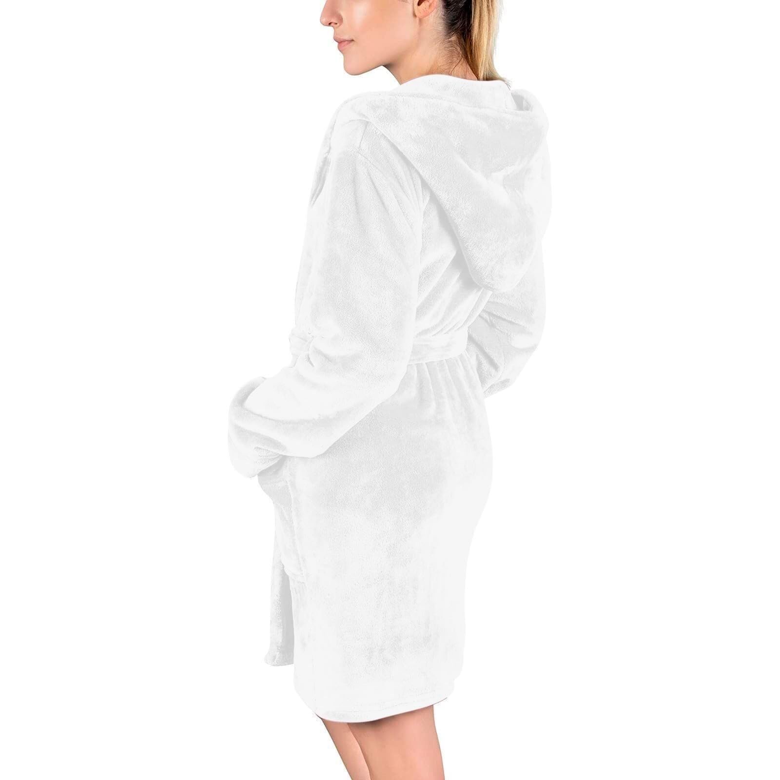 Accappatoio soffice di media lunghezza con cappuccio in pile da donna