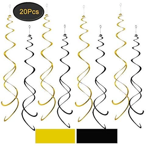 ZooYoo Black and Gold Party Swirl Decorations,Foil Ceiling Hanging Swirl Decorations, Whirls Decorations,Pack of 20 Cover