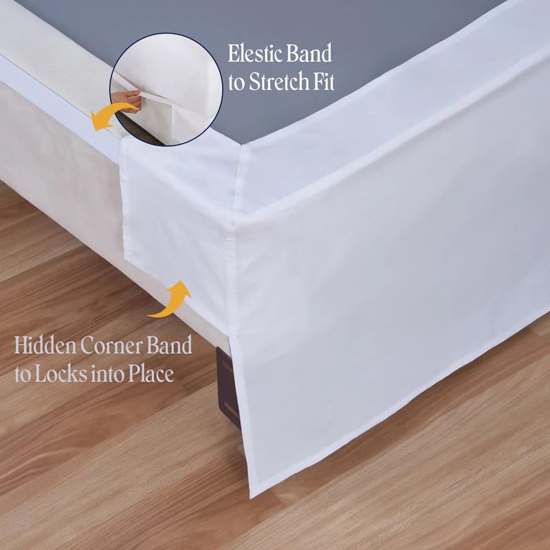 Miniatura 6 de Falda de cama azul marino para cama de tamaño Queen, caída de 17 pulgadas, estilo mágico plisado, tela de microfibra en el centro y plisados, faldas