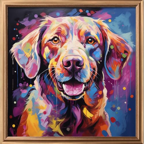 Image of Leczany Cross Stitch Stamped Kit for Adults - Colorful Dog | DIY Embroidery Starter Patterns Craft Kit Needlepoint for Beginner | 11CT, 3 Strands | 14.2x14.6 inches