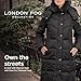 London Fog Women's Chevron Coat with Faux Fur Trimmed Hood, Black, Small