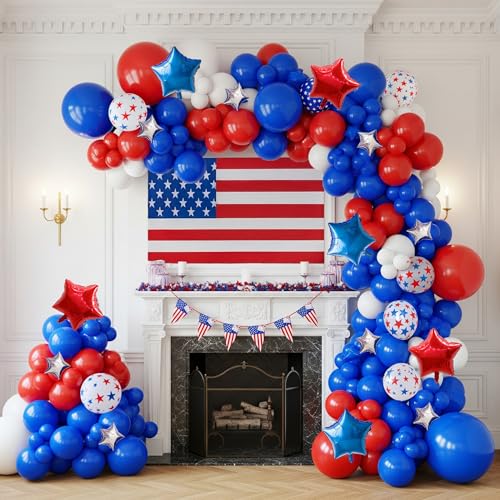 Image of 4th of July Balloons Set 164Pcs Red White Blue Balloons for Independence Day Veterans Memorial Day Patriotic Flag Theme Party Decorations