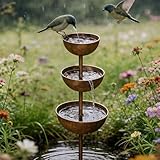 Generic Rain Catcher Garden Stake | Metal Flower Bird Bath & Water Fountain Bowl | 3-Tier Rain Catchers for Outdoors | Bird & Bee Watering Station for Yard Decor