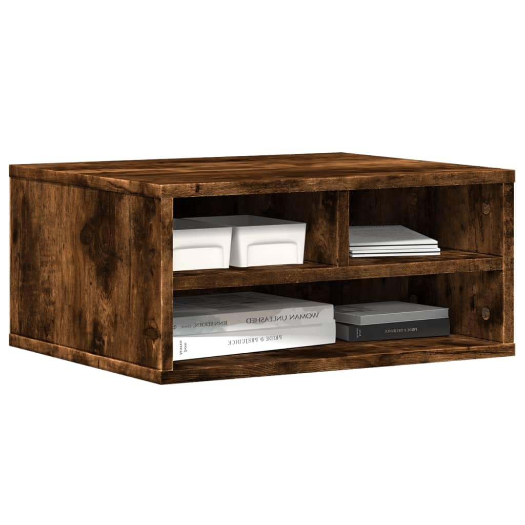 Supporto per stampante in legno di rovere affumicato, 49 x 40 x 22,5 cm, con spazio e cassetto, mobile come carrello da ufficio, organizer per ufficio, casa, studio, mobile e regolabile in