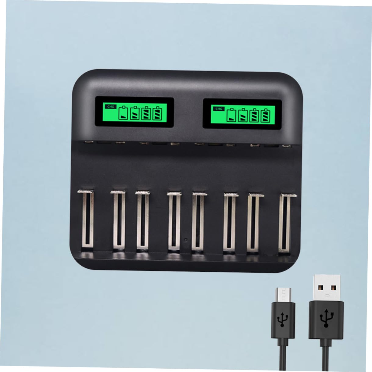 LABRIMP Cargador Inteligente de Pilas Recargables con Pantalla LCD Ranuras Independientes para Baterías AA AAA y C Protección Múltiple y Conexión USB Portátil