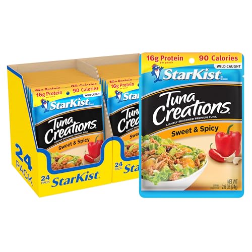 Image of StarKist Tuna Creations Sweet and Spicy, 2.6oz Pouch, 24-Pack | 16g Protein Per Serving, Wild Caught, Shelf Stable Seafood, Gluten Free, Soy Free, No Draining, Ready to Eat for Salads