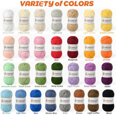 Cotton Yarn for Crocheting, Baby Yarn for Crocheting Soft, 131yds / 1.76oz Fluffy Amigurumi Crochet Yarn, 5 Ply 100% Milk Cotton Yarn for Puzzle、Socks、Clothes (Beige) — view 7