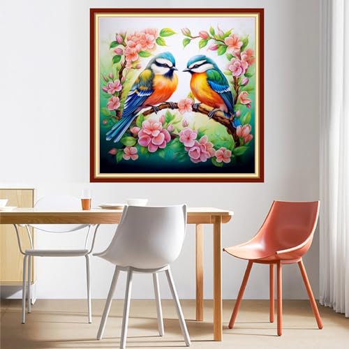 Image of DMCVIVR Stamped Cross Stitch Kits for Beginners Adults Needlepoint Kits for Beginners Embroidery Kits for Adults Crossstitch Kit for Beginners 11CT-Singing Birds Fragrant Flowers 18x18 inchs