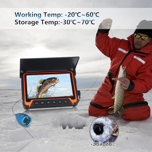 Image of Underwater Fishing Camera,7''IPS Screen Fish Finder,1000TVL Ice Fishing Camera with 12pcs Infrared Lights,6H Battery,USB-C Charging,48FT /14.6M Cable for Lake, Boat, Ice Fishing