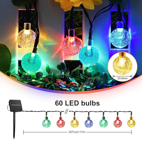 STANBOW Solar String Lights, 30FT/9M, 60 LED, Waterproof, Crystal Ball Lights with 8 Modes, Multicoloured - Image 2
