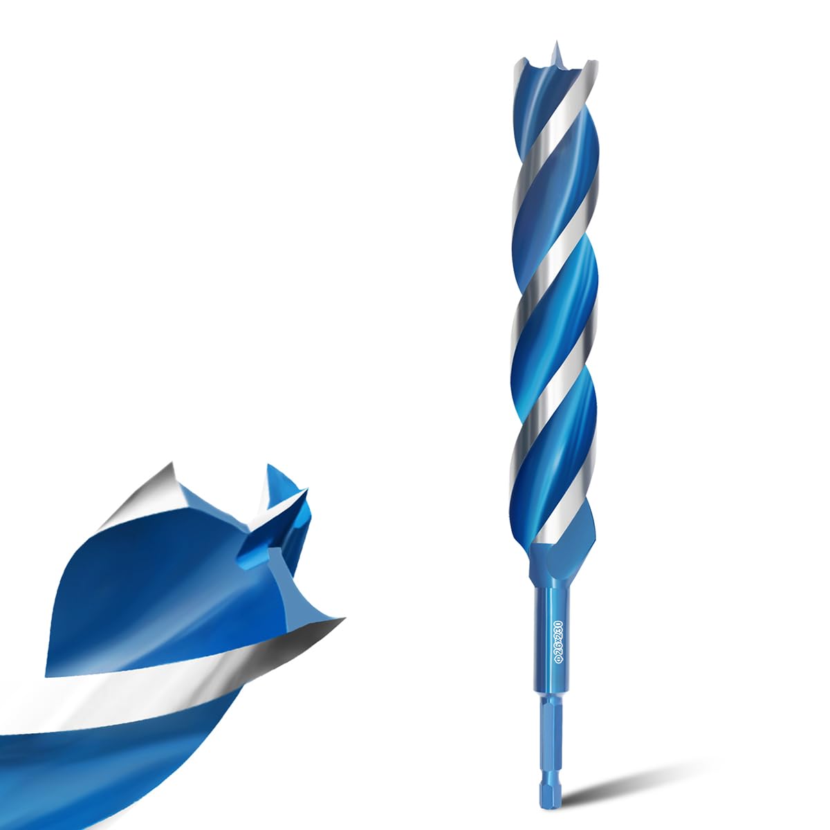 Teronbeta Wood Drill Bit 26mm x 230mm Professional 1/4 Inch Hex Shank Brad Point Auger Drill Bits for Wood