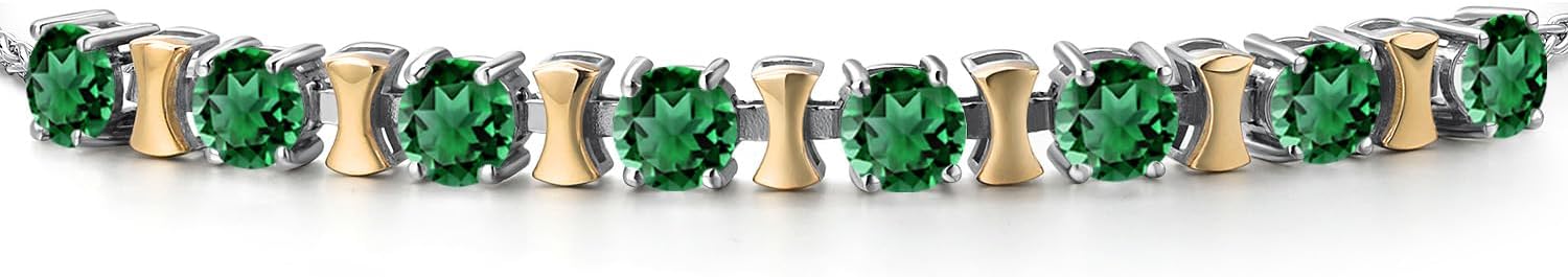 Gem Stone King 2-Tone Birthstone Bracelet for Women | 925 Silver 10K Yellow Gold | 4MM Round Gemstones | Adjustable Bolo Up to 9 Inch | Jewelry Gift for Her Mom Wife - Image 3