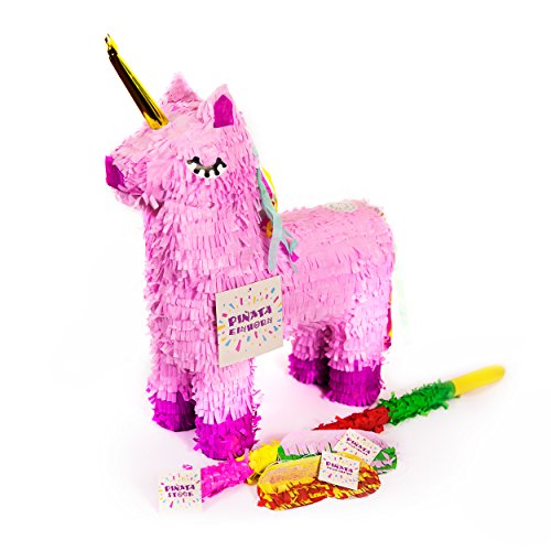 Trendario Einhorn Pinata Set, Pinjatta + Stab + Augenmaske, Ideal zum Befüllen mit Süßigkeiten und Geschenken - Piñata für Kindergeburtstag Spiel, Geschenkidee, Party, Hochzeit Cover