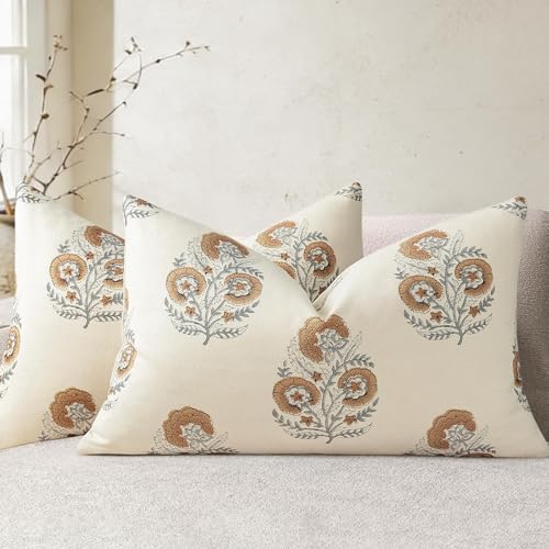 Image of YCOLL Vintage Floral Print Pillow Covers 12x20 Set of 2 Patterned Accent Decorative Cushion Covers Modern Farmhouse Throw Pillow Covers for Sofa Couch Chair Bed Living Room Home Decor, Cognac Brown