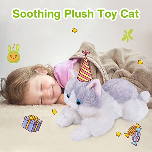 Marsjoy Gray Plush Cat Stuffed Animal Cat Realistic Toy Super Soft Cuddly Kitten Pet Fluffy Cat Soothing Hugging Sleeping Birthday Christmas Children's Day Gift For Kid 14.96" #TOP1