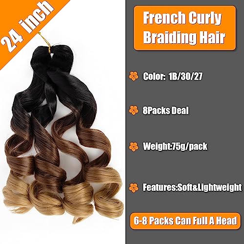 French Curl Braiding Hair 24 Inch 8 Packs French Curl Braids Crochet Hair Extensions (24 inch 1B/30/27#), 24 inches - Image 2