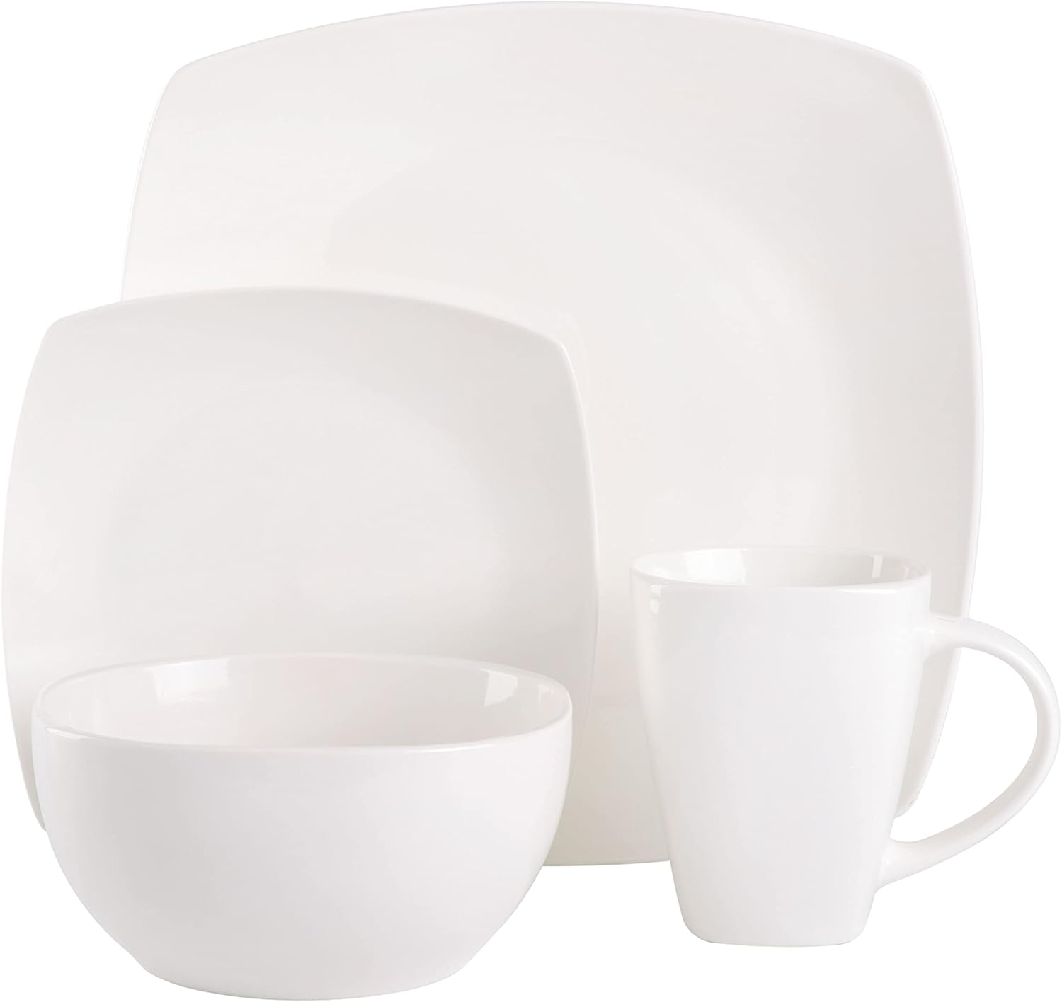 Gibson Soho Lounge Square Porcelain Chip and Scratch Resistant Dinnerware Set, Service for 4 (16pc), White