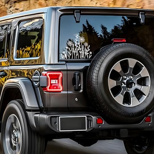 Image of HZEL Car Mirror Sticker, 2PCS Vinyl Wildflowers Boho Vehicle Bumper Decal, Anti-Scratch Fun Plant Lover Automotive Window Decorative Label Accessories, Universal for SUV, Sedan, Truck