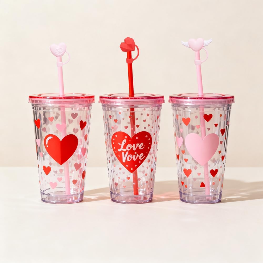 10pcs Silicone Straw Covers Valentine’s Day Heart Rose Flower Straw Topper Cute Reusable 10mm Drinking Straw Tips Accessories For Valentines Party Decoration - Image 4