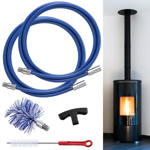 Dreyoo Pellet Stove Cleaning Brush Kit, 20 FT Flexible Steel Rod with 3' Brush Head, T Handle, Multi Purpose Flue Detail Cleaner, Nylon Stove Flue Pipe Kit for Pellet Furnace Exhaust Pipes