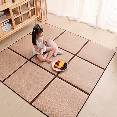 Nisorpa 0.47'' Thick Japanese Rug Tatami Rug Mat Japanese Floor Mattress Rattan Non-Slip Breathable Memory Foam Area Rug Bedroom Sleeping Crawling Playmat Japanese Tatami Mat | 71'' x 71'' Brown