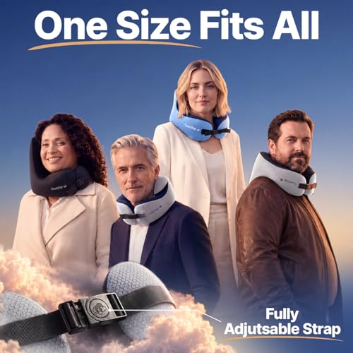 Image of ComfyNap Versatile Travel Neck Pillow for Airplane [Patented], 9 Positions in 3 Techniques, Plane Pillow with Pure Memory Foam, Travel Pillow with HeadRest Flight Sleep, Travel Essential - Moon