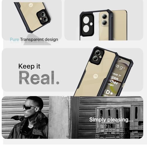 Image of Pikkme Moto G14 Back Cover | Crystal Clear Transparent Back | Ultra Hybrid | Full Camera Protection | Raised Edge | Bumper Back Case (Black)