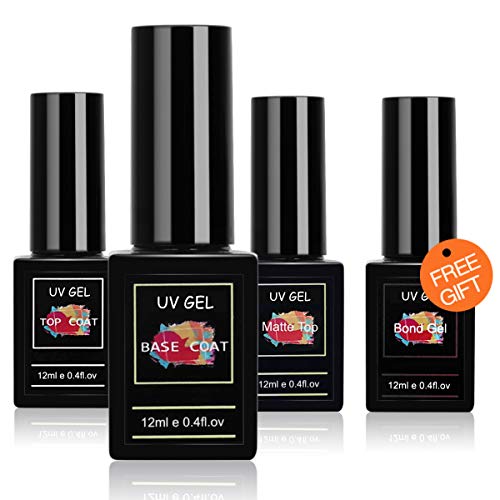 TopDirect 12ml Base Top Coat Semi Permanent Vernis à Ongles No Wipe Top Coat Matte Top Coat Vernis Semi Permanent UV LED Soak Off Nail Polish avec Bond Gel Primer Vernis Gel