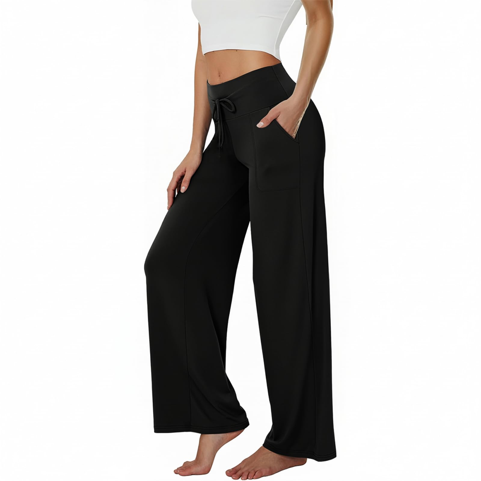 TNNZEET 3 Pack Women's Wide Leg Pants with Pockets - Casual Loose Yoga Trouser Pants Sweatpants Palazzo Lounge Pajama Pants