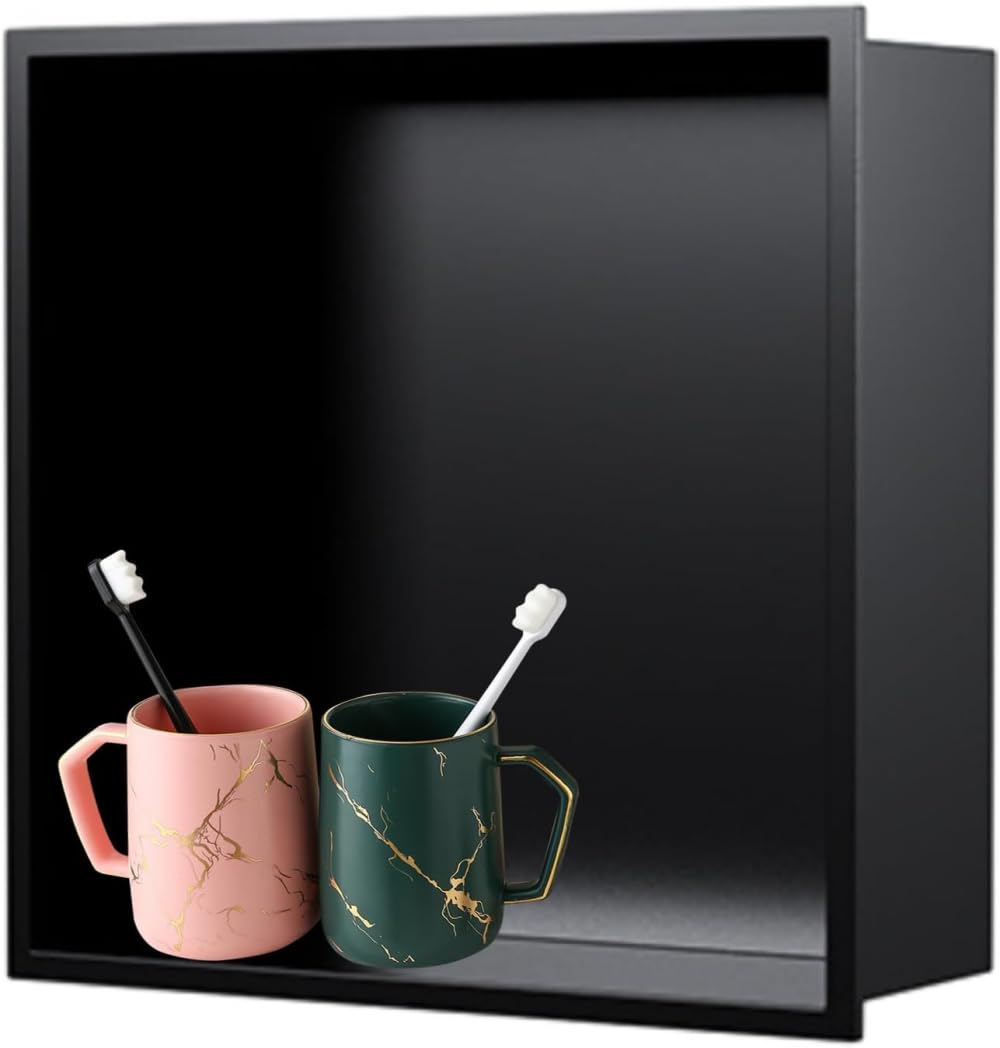Niche murale encastrée de douche noire générique pour le rangement de salle de bain