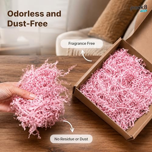 Image of Pack8neo Shredded Paper Grass Cutting For Giftpacking Fill for Gift Baskets and Boxes | 500g | Eco-friendly grass paper, Crinkle Cut, Gift Packaging Protection & Decoration Material, Pink