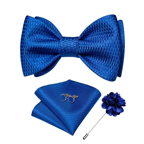 Image of DiBanGu Paisley Bow Ties for Men Silk Self Tied Bowtie and Pocket Square Cufflinks with Lapel Pin for Wedding Party