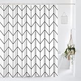 Canessioa Boho Herringbone Shower Curtains Black White Zig Zag Geometric Bathroom Curtain Minimalist Abstract Polyester Shower Curtain Sets for Bathroom Extra Long 72x72 in with 12 Hooks