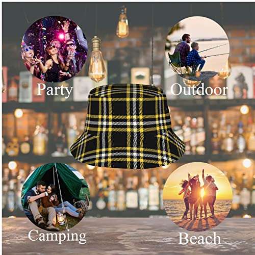 Black Yellow Plaid Tartan Bucket Hat For Men Women Unisex,Vintage Print Fisherman Cap Packable Casual Fashion Lightweight Summer Travel Beach Sun Hats For Outdoor Headwear #TOP4