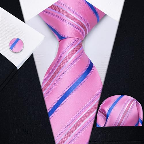 Image of YourTies Striped Ties for Men Classic Woven Silk Necktie with Handkerchief Cufflinks Set Formal Business Party Wedding
