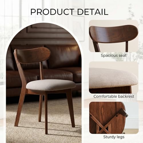 Image of 100% Solid Wood Dining Chairs,Mid Century Modern Dining Chairs with Rounded Backrest,Kitchen,Dining Room Chairs Set of 1 /2 /4 (6, Walnut Color Grey Upholstery)