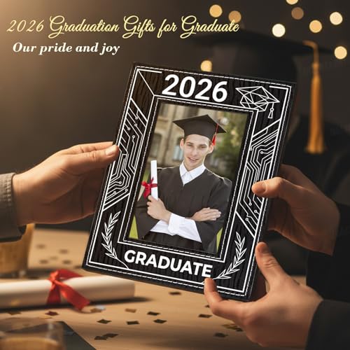 Image of FLYAB 2026 Graduation Picture Frame Class of 2026 Graduation Gifts Black Picture Frame 4X6 UV Embossed Graduate Photo Frame for Him Her High School College Senior Memory Keepsake Modern Vertical Tabletop Display