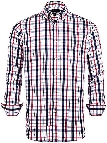PASHARTUK Cotton Regular Fit Mens Long Sleeve and Short Sleeve Shirts Button Down Shirts for Men(Navy Red 096,X-Large)