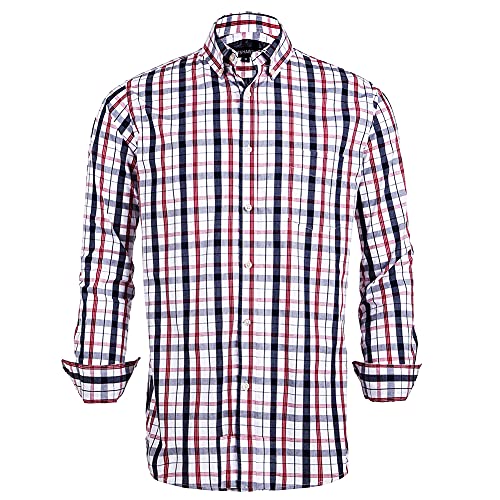 Pashartuk Cotton Regular Fit Mens Long Sleeve And Short Sleeve Shirts Button Down Shirts For Men(Navy Red 096,X-Large) #TOP3