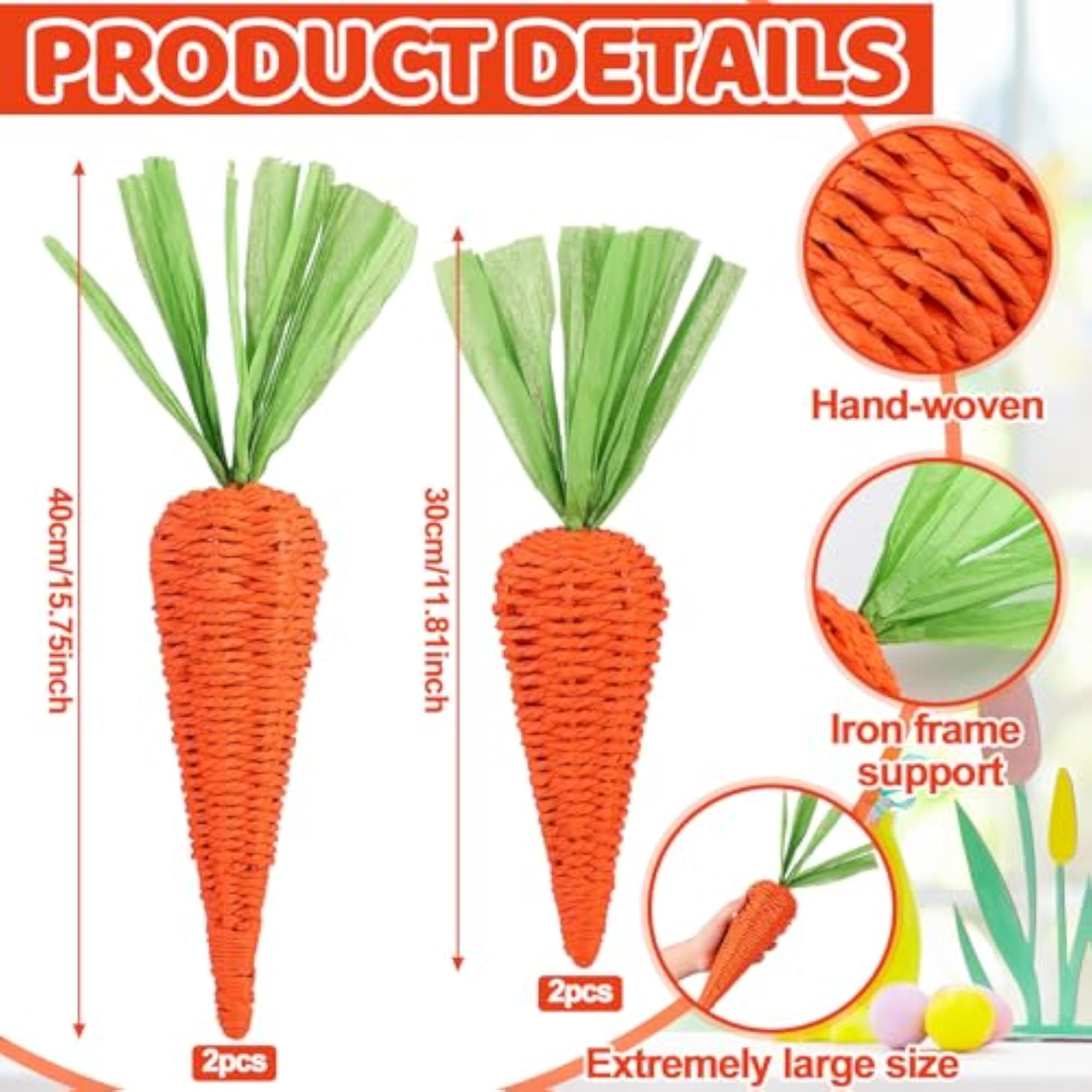 4 Pcs Large Easter Artificial Carrots Decorations