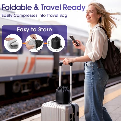 Image of CloudBliss Travel Pillows for Airplane, Memory Foam Neck Pillows for Travel, Compact Neck Pillow for Long Flight, Car & Office, Plane Accessories with Eye Mask, Earplugs, Carry Bag, Black & Light Grey