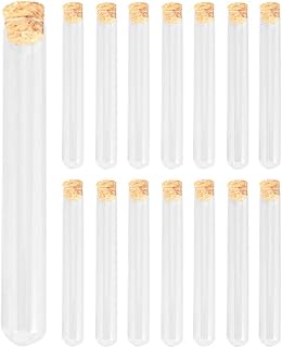 Glass Tubes Glass Test Tubes:100mm/180mm Clear Test Tubes with Cork Stoppers for Lab Spices Beads Powder Liquid Storage,15 pcs Glass Tubing