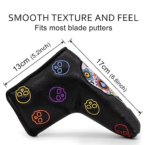 Montela Golf Club Covers,Colorful Skeleton Putter Cover Driver Covers Fairway Wood Headcover Hybrid Cover Leather Blade Putter Headcover Mallet for Brand (for Blade Putter) - Thumbnail 4