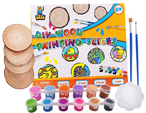 Luna Bear - Wood Slices for Crafts â€“ DIY Kids Wood Projects - Make Handmade Ornaments & Decorations with Our Kids Wood Craft Kits - Includes Unfinished Wood Round Slices, Non-Toxic Paints and Brushes