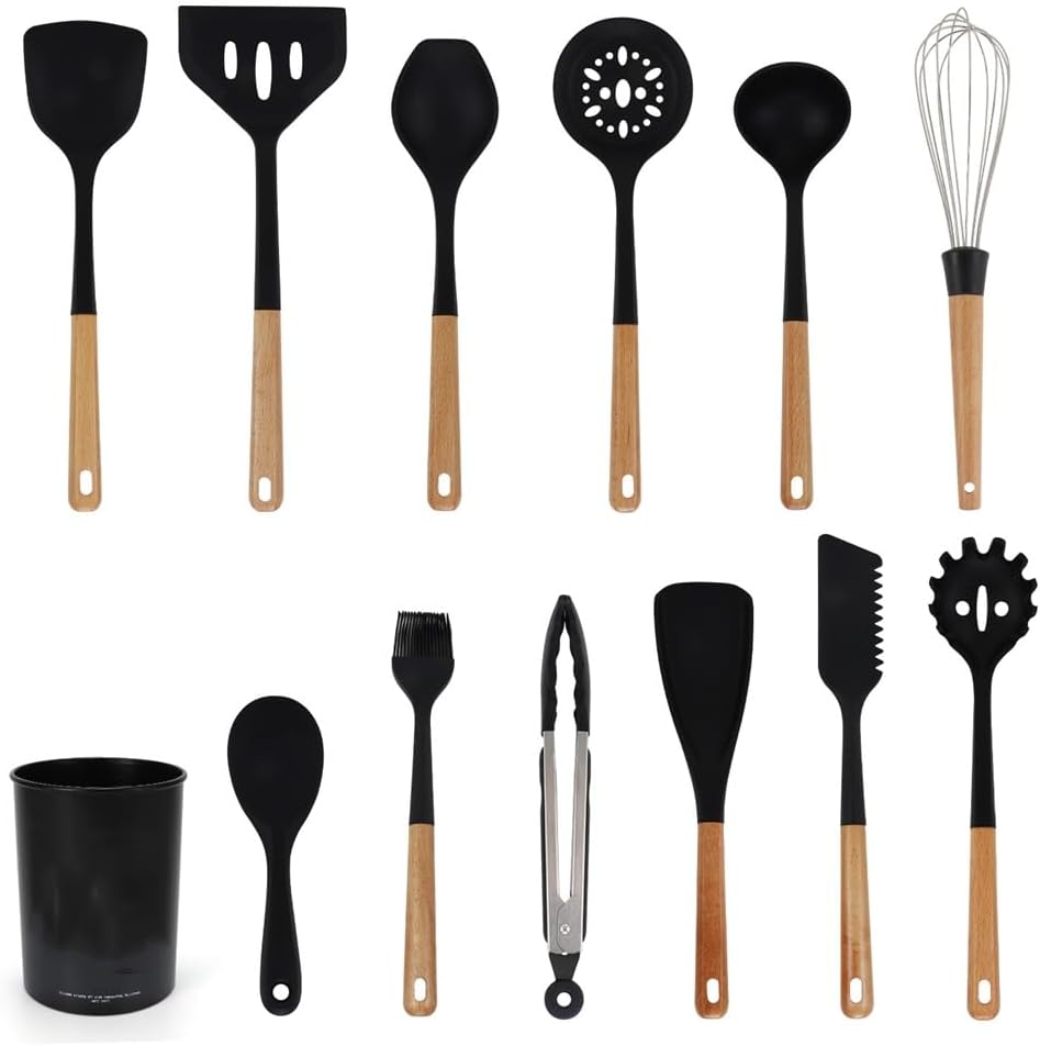 DUYHBAWRS-779 Kitchenware Wooden Handle Silicone Spatula Spoon Set Spatula Secret Spatula Soup Spoon Cooking Spatula Spoon