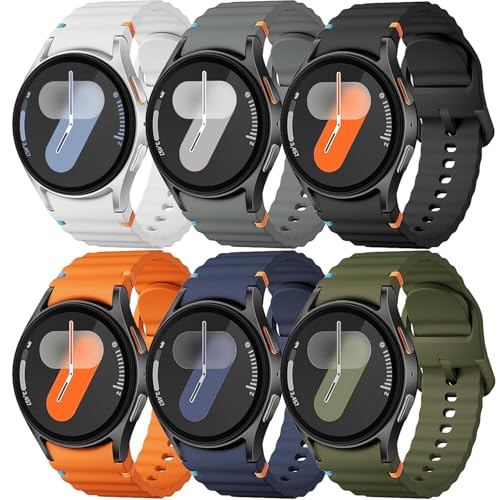 DMVEIMAL 6Pcs Sportarmband für Samsung Galaxy Watch 7 6 5 4 FE Armband 40mm 44mm/6&4 Classic 43 47 42 46 mm/5 Pro 45mm Herren Damen No Gap Weich Silikon Sport Band für Samsung Watch 7 6 5 4 FE