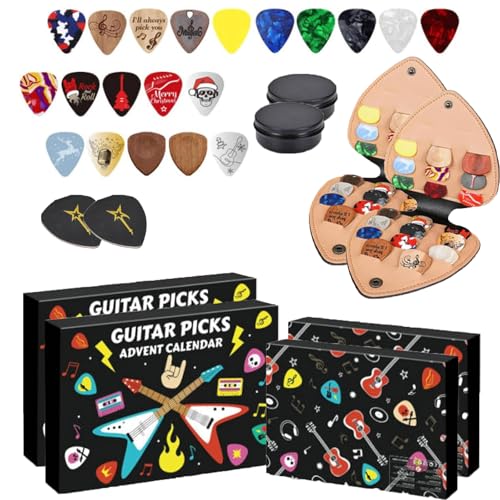 Calendrier De L'Avent 24 Jours Pour Guitariste - Médiators Colorés Et Accessoires - Pour Guitare Acoustique, Ukulélé, Pratique Et Studio