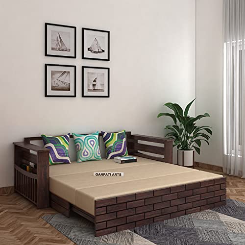 Ganpati Arts Sheesham Wood 3 Seater Italian Sofa Cum Bed with Sid...